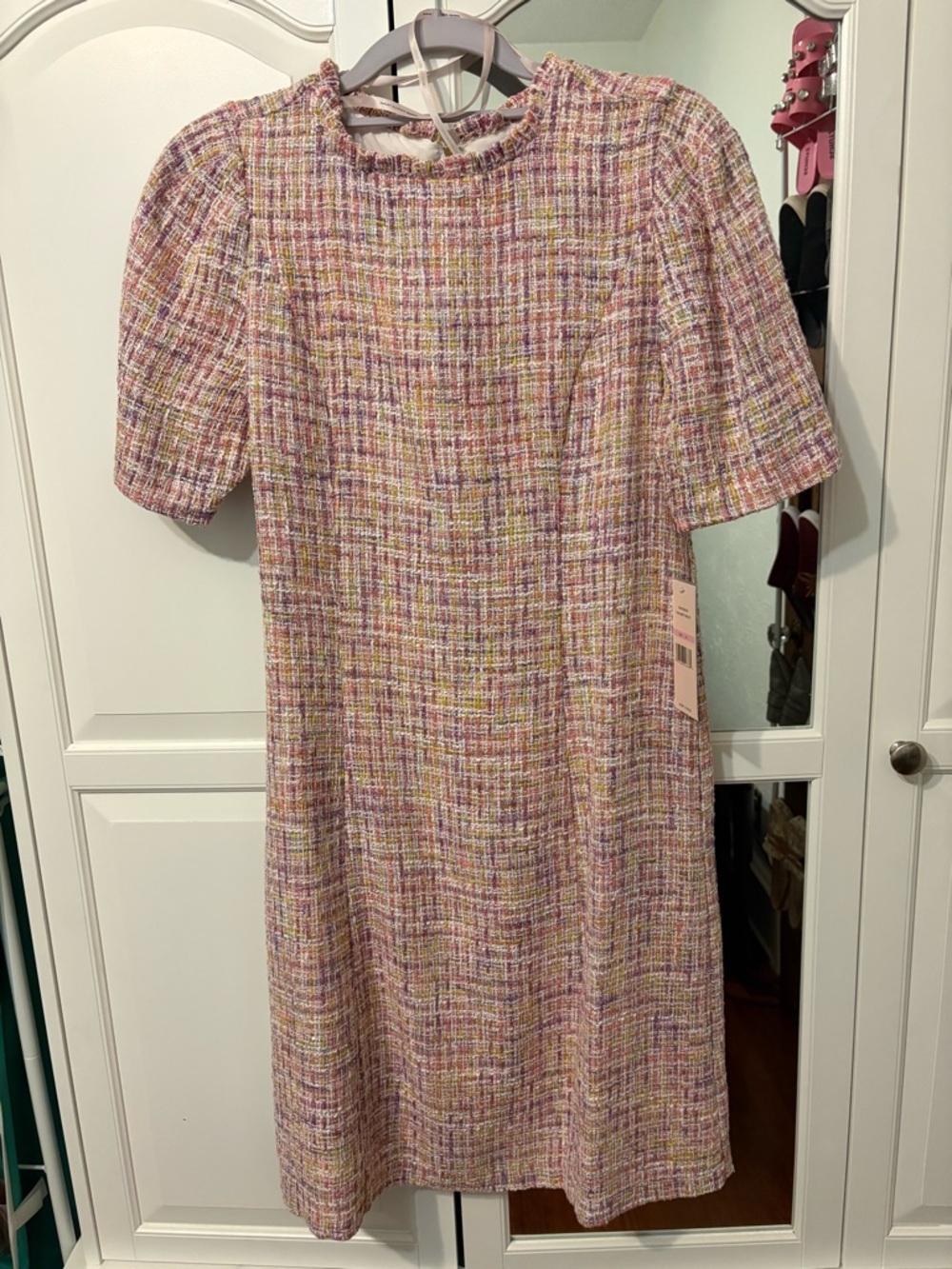 Nanette Lepore Pink Multi-Color Tweed Midi Dress